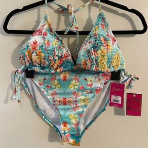 NWTCandies Blue Hawaiian Floral Scrunch XL Bikini